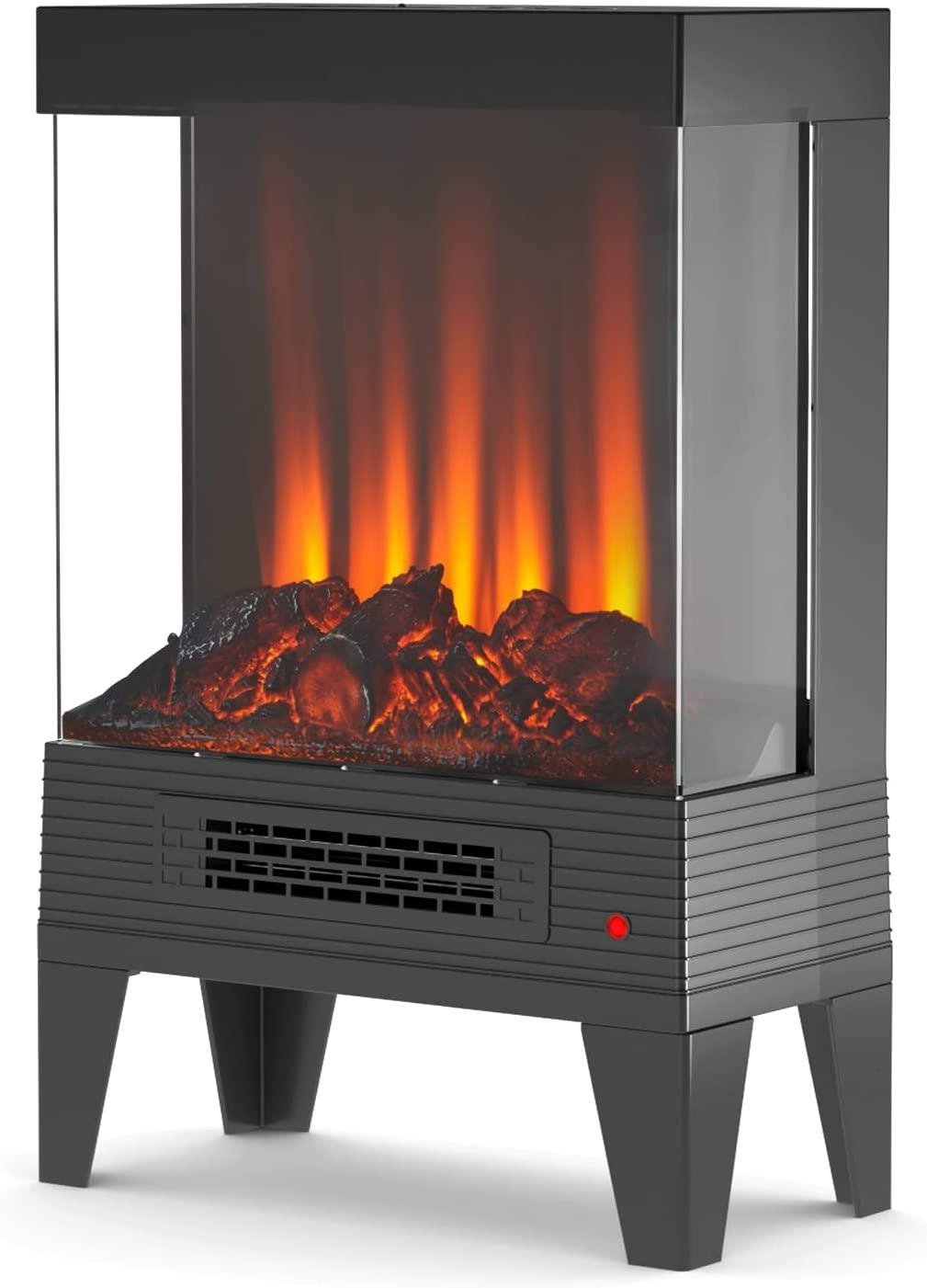 Selectric Electric Fireplace Stove with Remote Control,24”standing Digital Fireplace Heater with 3-Sides Realistic Flame for Indoor Use, Overheating and Tip-Over Safety Protection