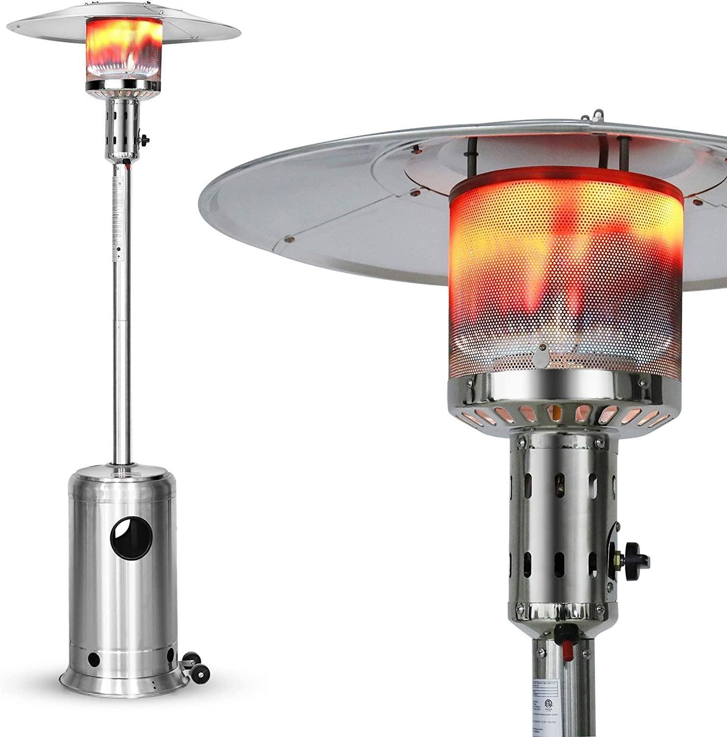 48000 BTU Outdoor Propane Patio Heater, Tainless Steel Outside Space Gas Heater with Wheels, Standing Patio Floor Air Heater, for Commercial, Residential, Garden, Porch, Party, Deck
