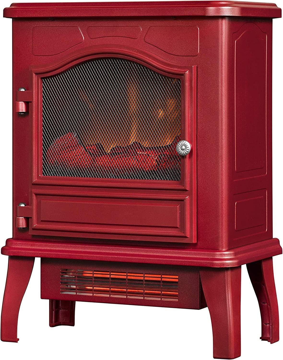 5,200 BTUs Realistic Flame Effect Vintage Floor Heater, Infrared Metal Heater, 1,000 Sq.ft. Electric Quartz Stove Heater, Low Noise & Rapid-Heat Steel Infrared Heater, Adjustable Heat Level, Red