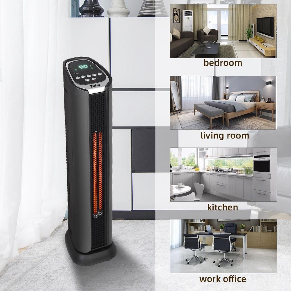 Electric Infrared Heater for Home, 750W/1500W Portable Quiet Tower Heater w/2 Element Quartz, Small Personal Heater for Desk with Adjustable Thermostat, Heater Fan for Home, Indoor Use, Black, S8645