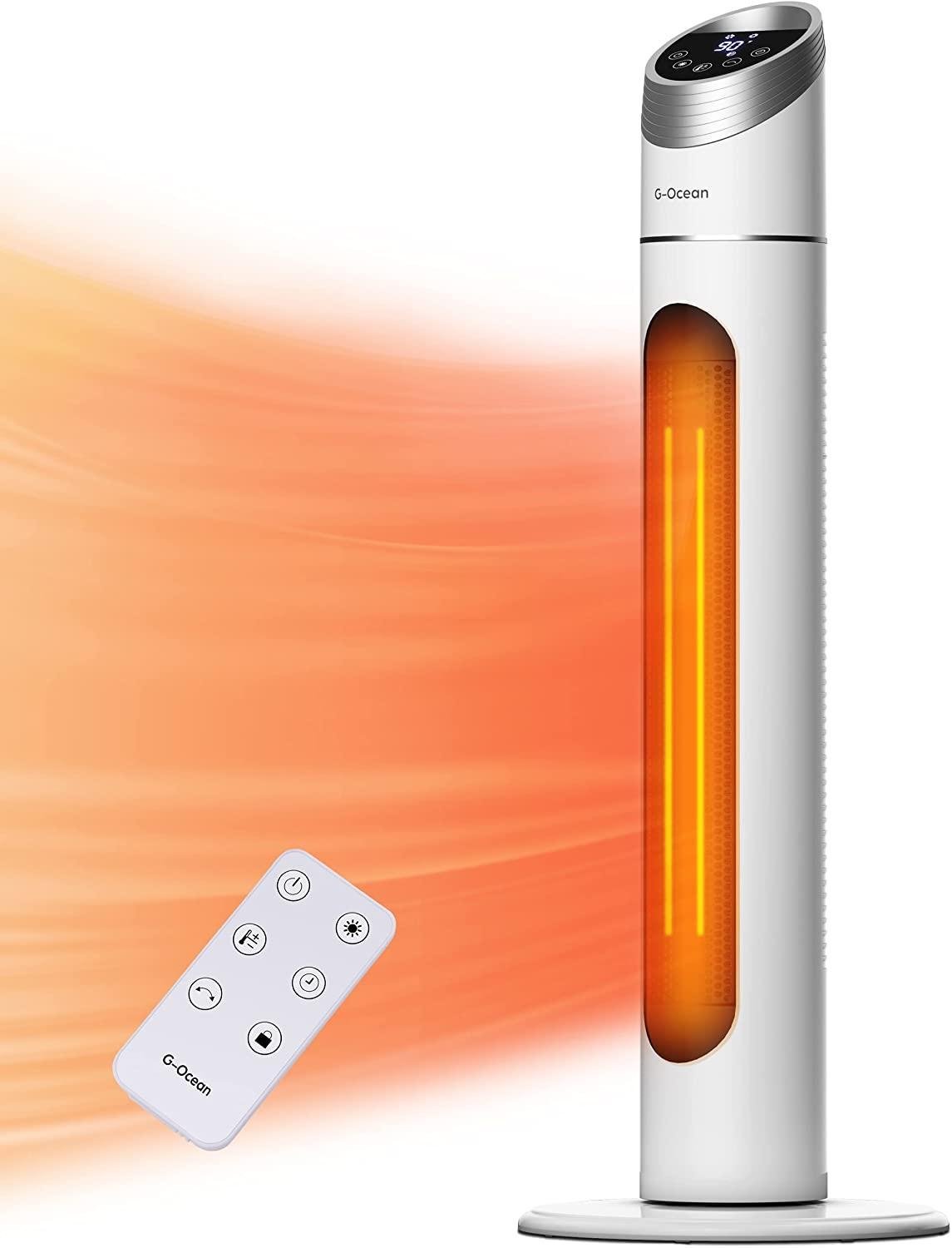 Electric Space Heater for Large Room, 34" Ceramic Tower Heater with Remote, 1500W Space Heater with Thermostat, 12H Timer, 70° Oscillating, Overheating Protection for Garage, Home Office Indoor Use