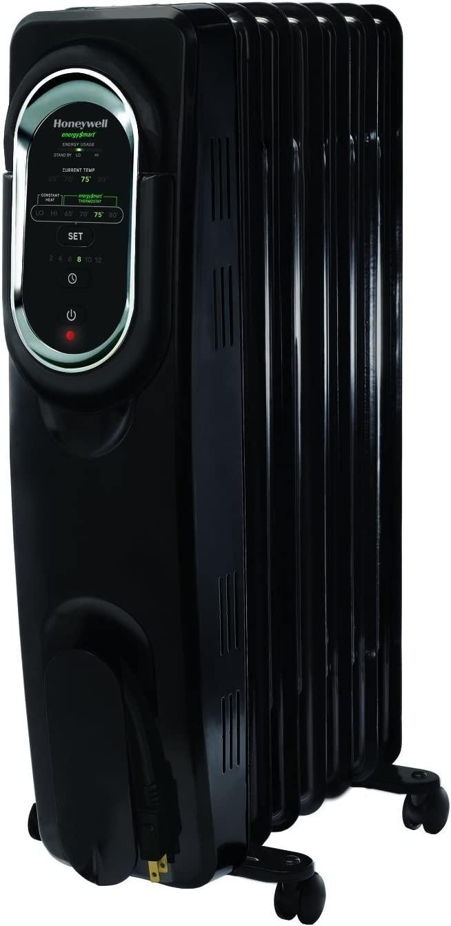 Honeywell HZ-789 EnergySmart Electric Oil Filled Radiator Whole Room Heater, Black, 24.45" H x 9.06" D x 13.74" W (HZ789)