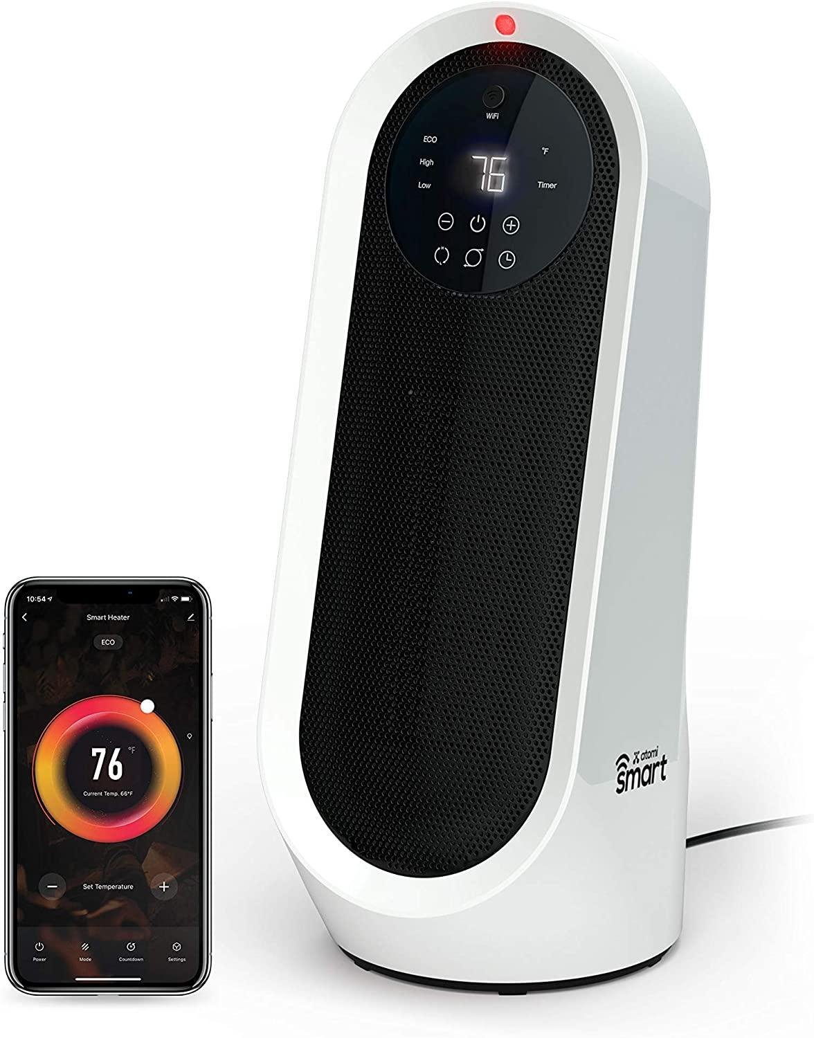 Atomi Smart WiFi Portable Tabletop Space Heater - 2nd Gen, 1500W, Oscillating, 750 Sq. Ft. Coverage, Works with Alexa & Google Assistant, Beeping Sound Removed