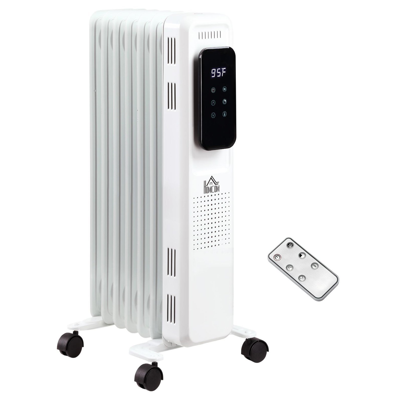 Eccomum 1500W 7-Fin Oil Filled Radiator Electric Space w/ Remote & Wheels, White