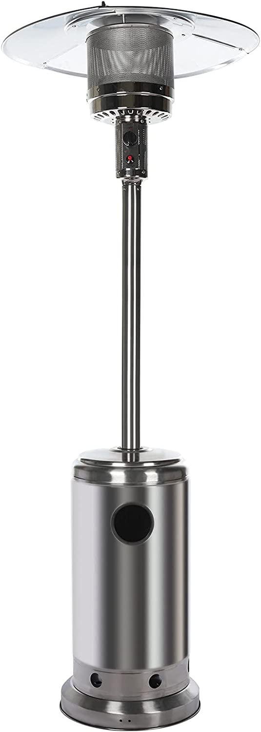 46,000 BTU Gas Outdoor Patio Heater with Piezo Ignition System, Wheels for Smooth Mobility, L-P Propane Heat Certified Patio Cover (Silver, 87 * 46 * 46CM)