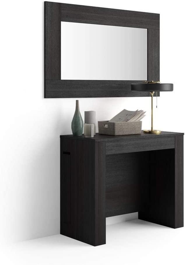 Mobili Fiver, Easy, Extendable Console Table with Extension Leaves Holder, Ashwood Black, Laminate-Finished/Aluminium, Made in Italy