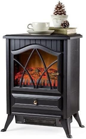 Plow & Hearth Portable Indoor Home Compact Electric Stove Fireplace Heater 4600 BTU 16.5 W x 11 D x 21.5 H, Black